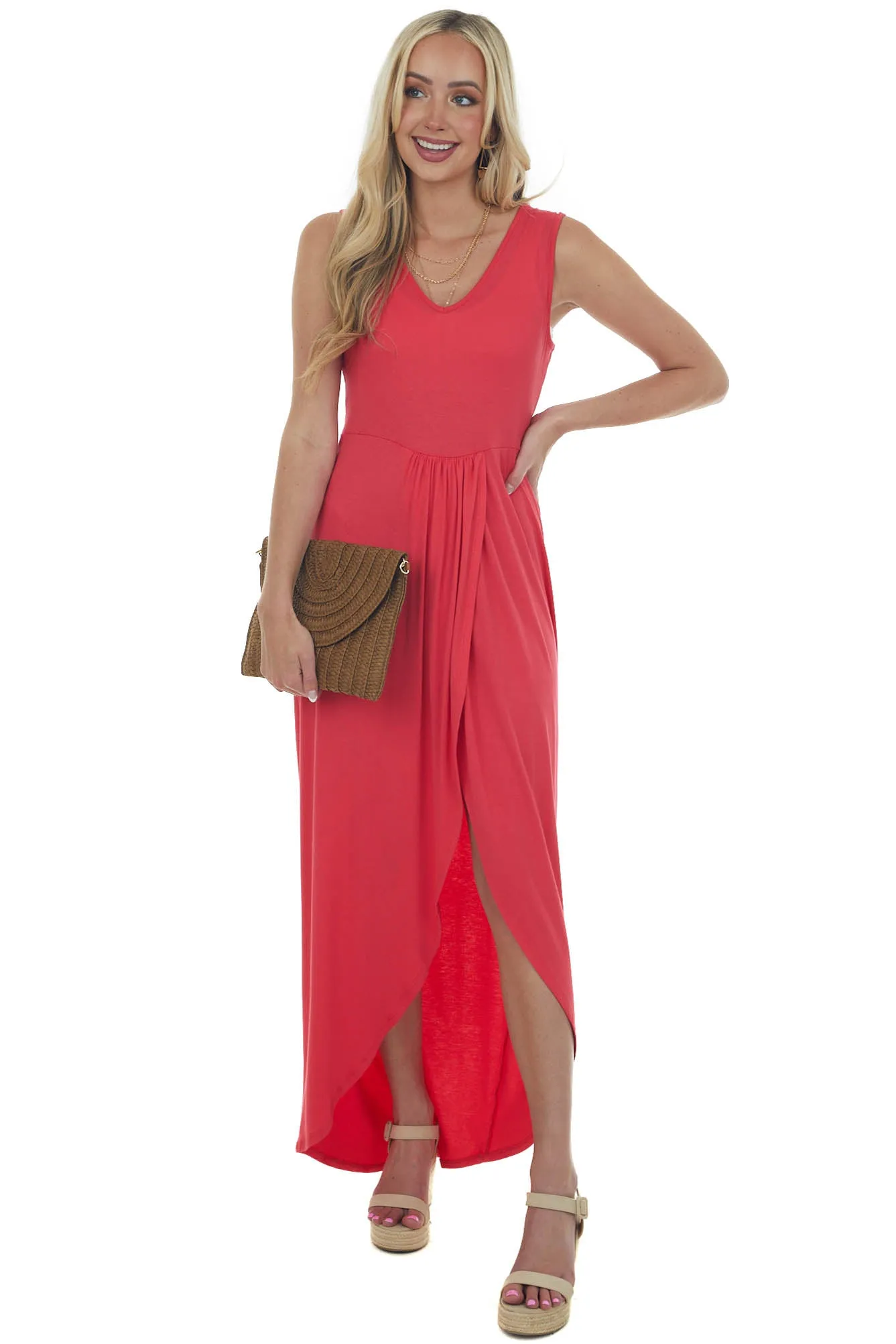 Watermelon Drop Waist Sleeveless Maxi Dress with Side Slit sold by Lime Lush product image thumbnail 2