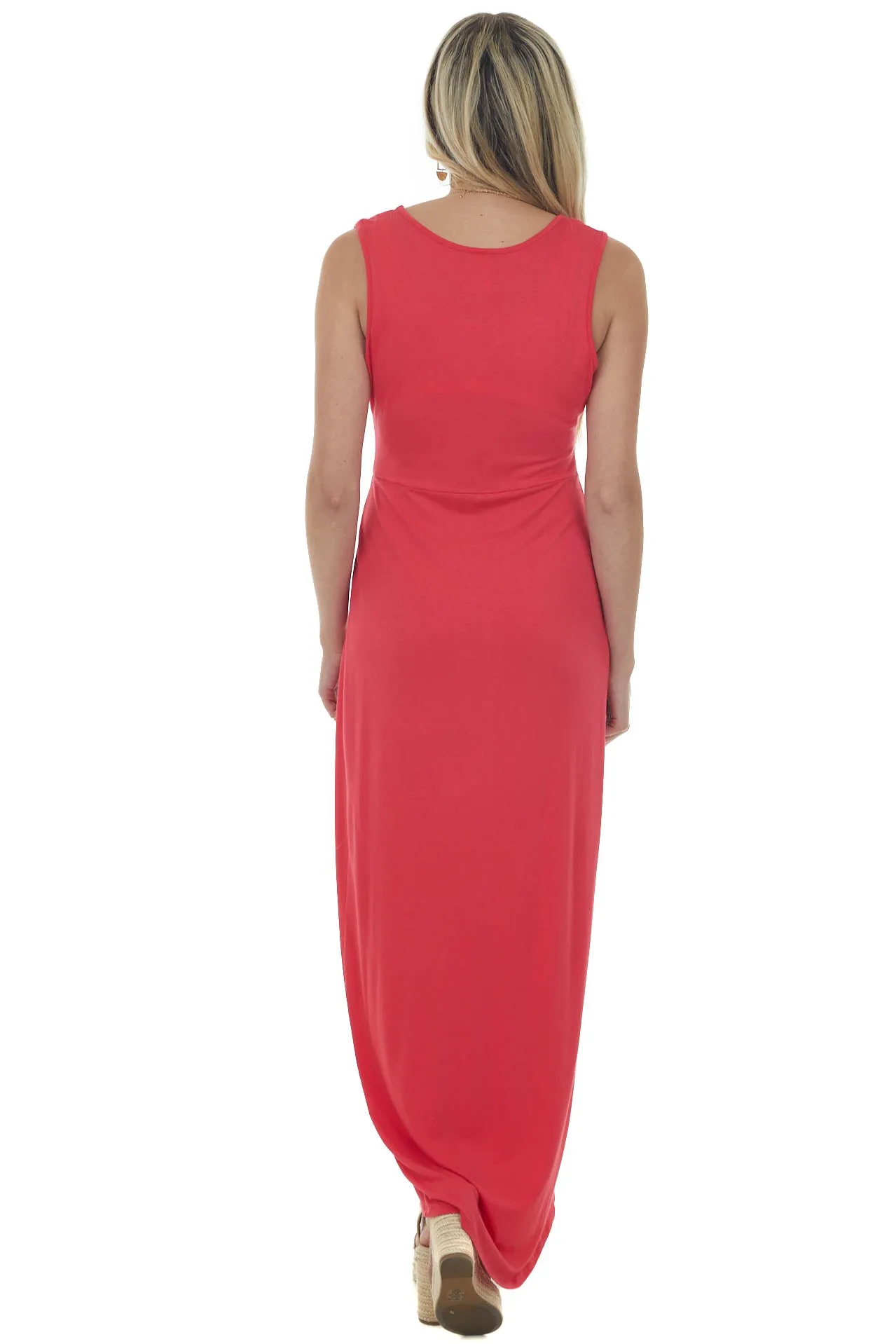 Watermelon Drop Waist Sleeveless Maxi Dress with Side Slit sold by Lime Lush product image thumbnail 5
