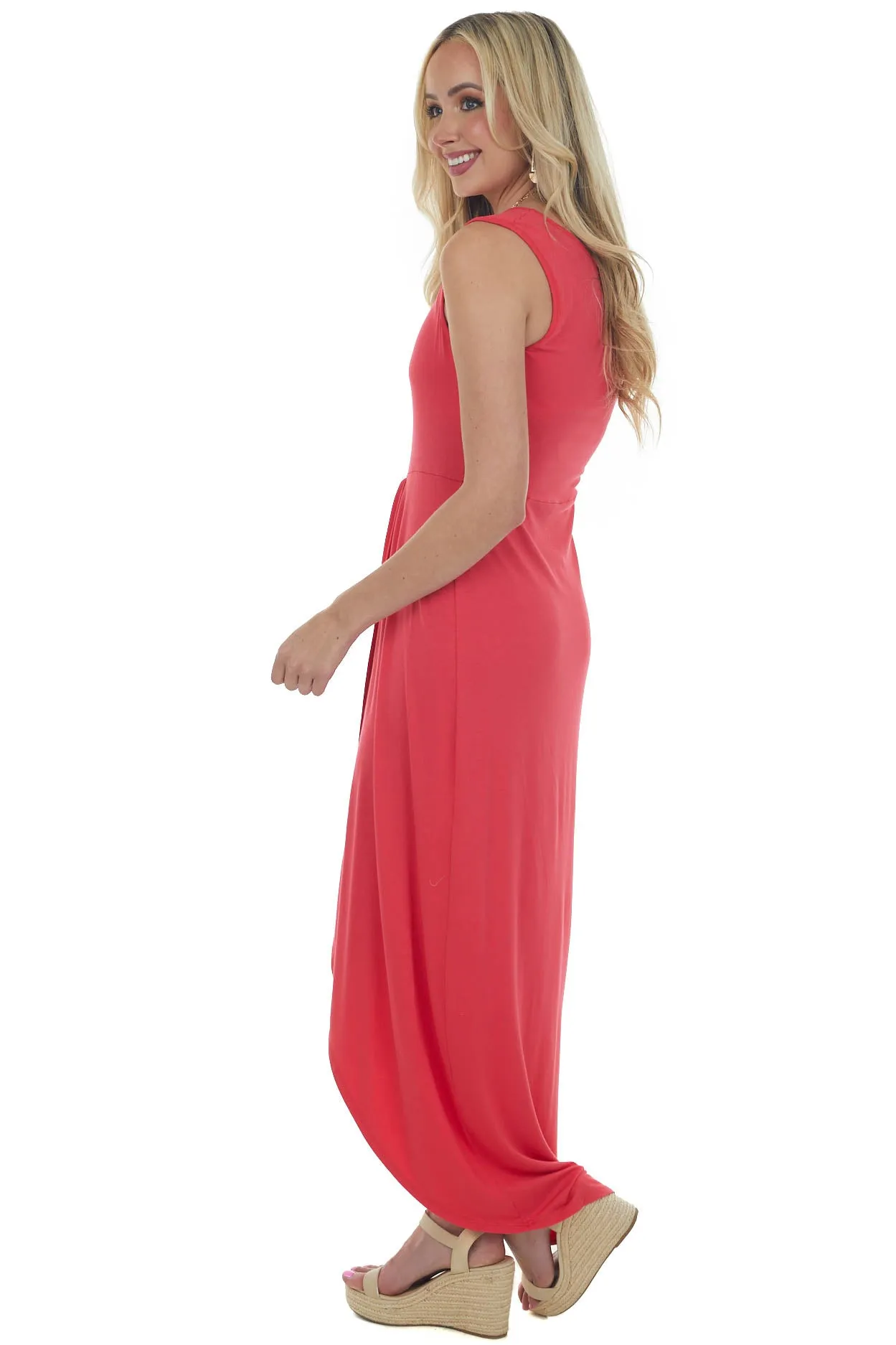 Watermelon Drop Waist Sleeveless Maxi Dress with Side Slit sold by Lime Lush product image thumbnail 4