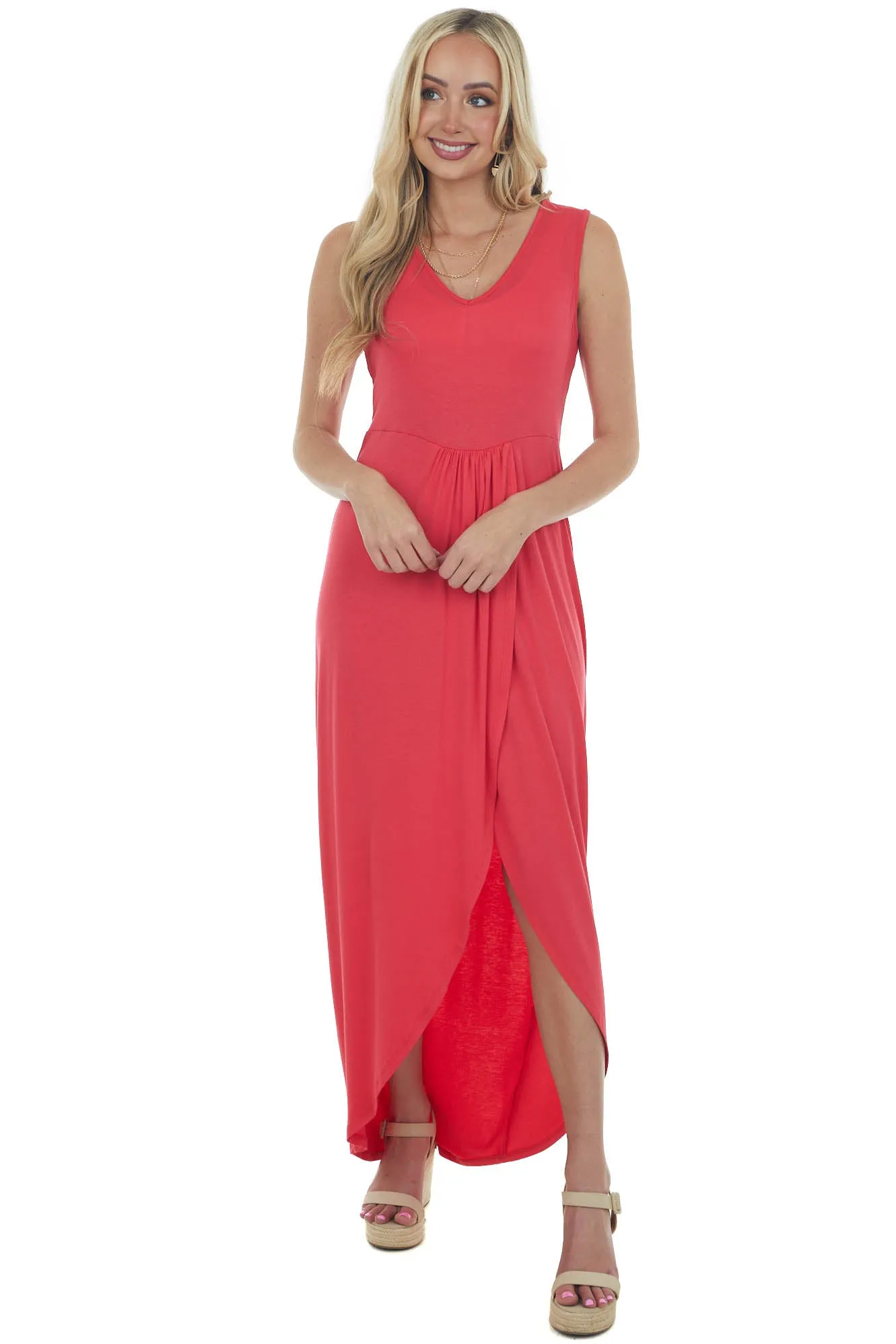 Watermelon Drop Waist Sleeveless Maxi Dress with Side Slit sold by Lime Lush product image thumbnail 3