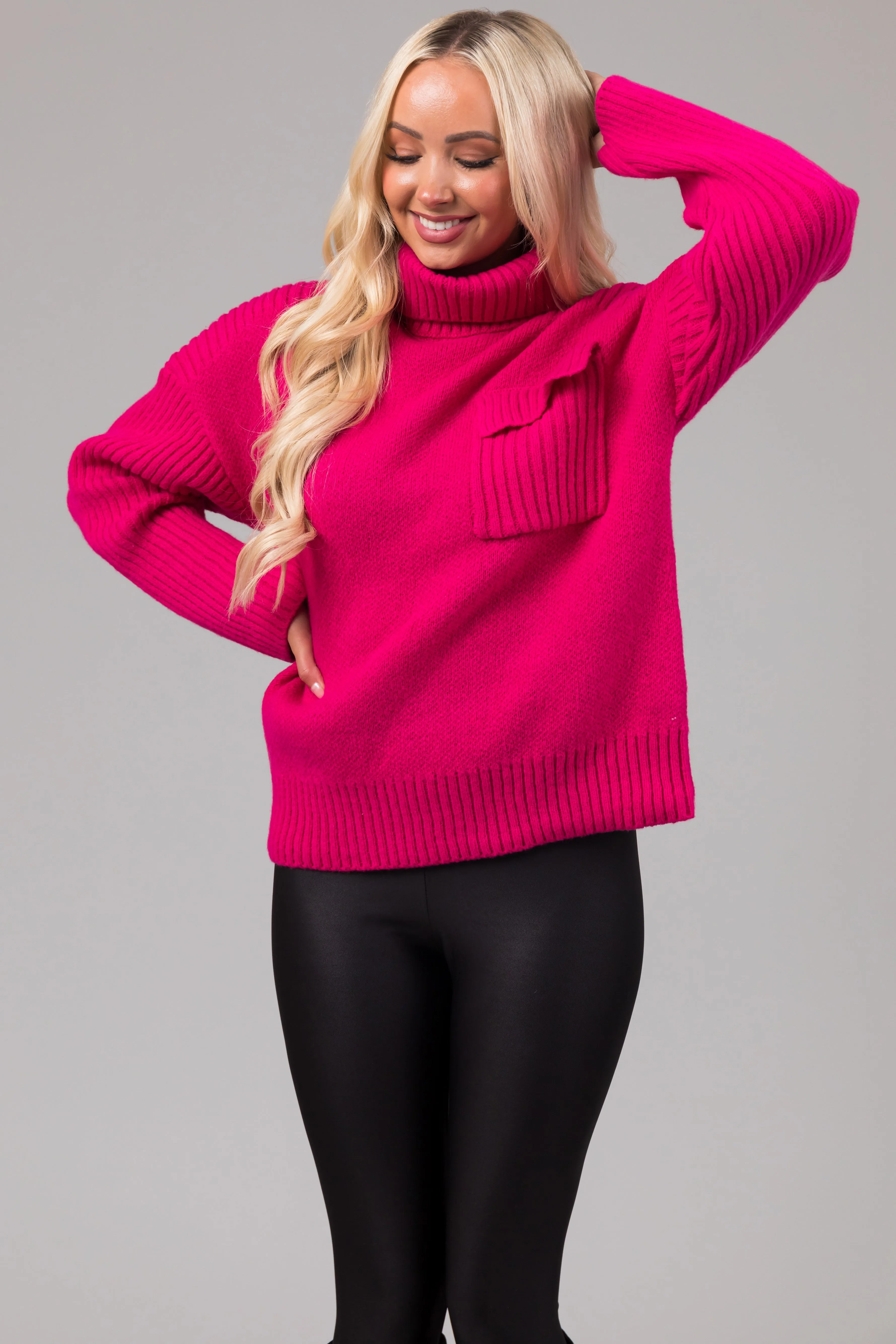 Magenta Thick Ribbed Knit Turtleneck Sweater sold by Lime Lush product image thumbnail 2
