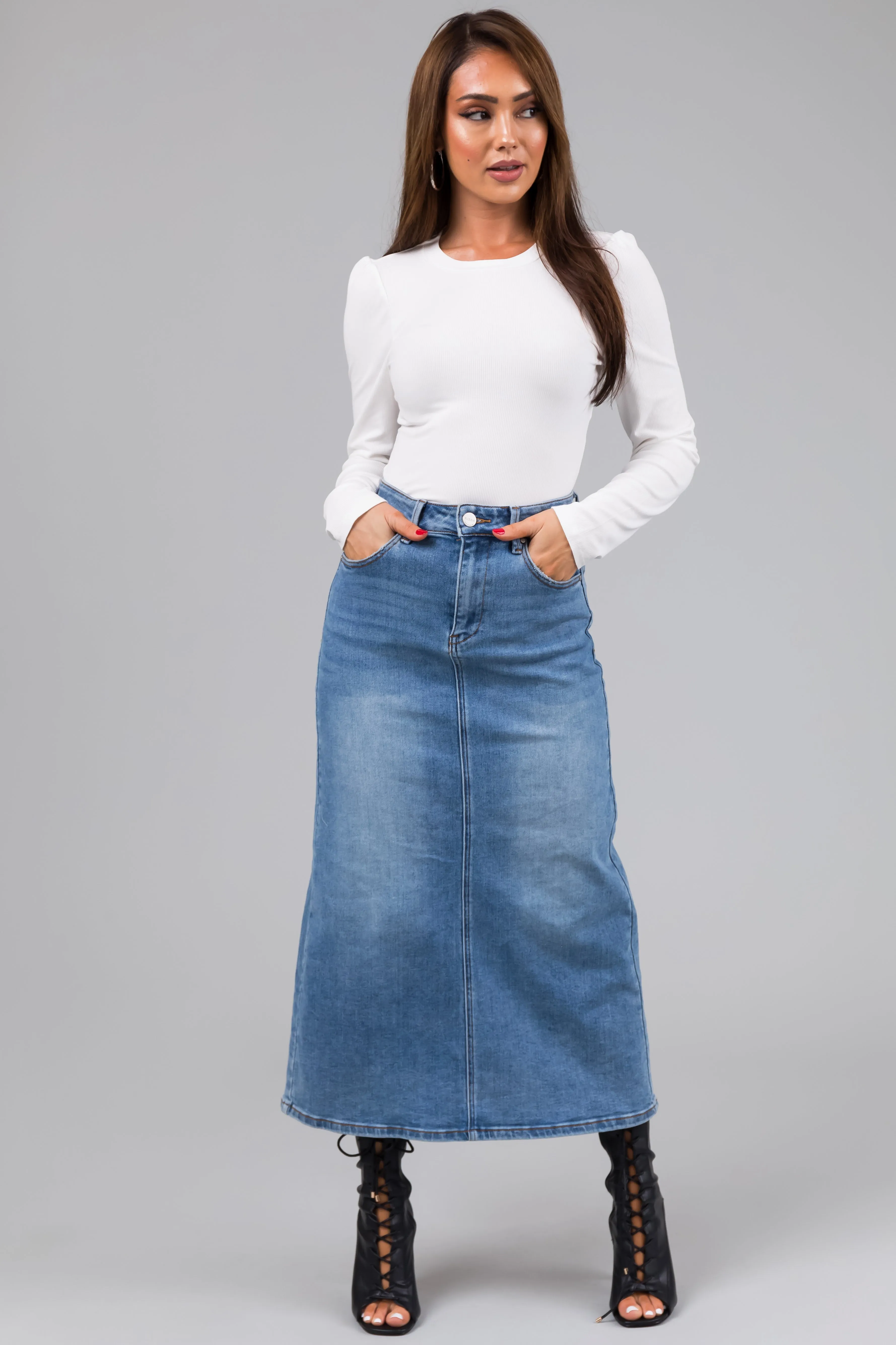 Off White Crew Neck Fitted Long Sleeve Ribbed Top sold by Lime Lush product image thumbnail 3