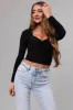 Black Sweetheart Neck Long Sleeve Crop Top sold by Lime Lush