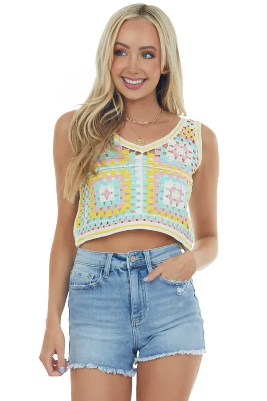 Canary Yellow Multicolor Crochet Tank Top sold by Lime Lush