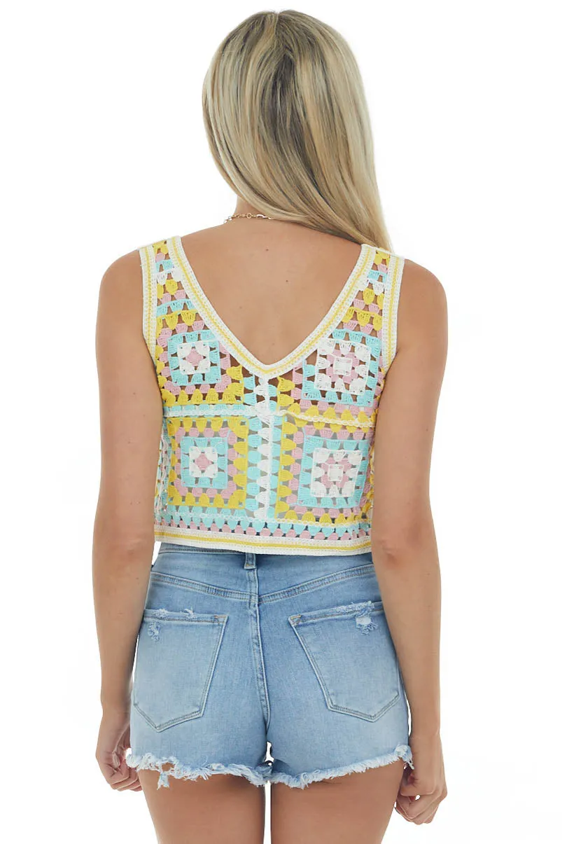 Canary Yellow Multicolor Crochet Tank Top sold by Lime Lush product image thumbnail 5
