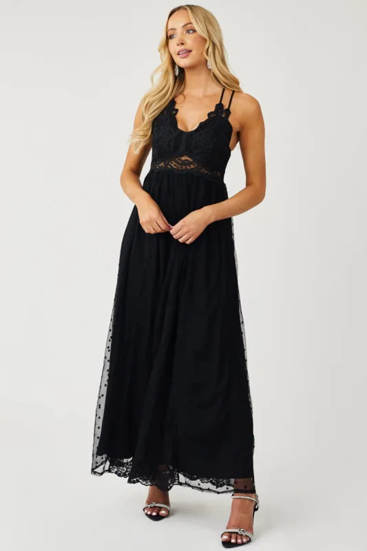 Black Lace Sleeveless Mesh Maxi Dress sold by Lime Lush