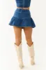Dark Wash Denim Ruffle Seam Details Mini Skirt sold by Lime Lush