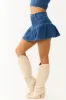 Dark Wash Denim Ruffle Seam Details Mini Skirt sold by Lime Lush