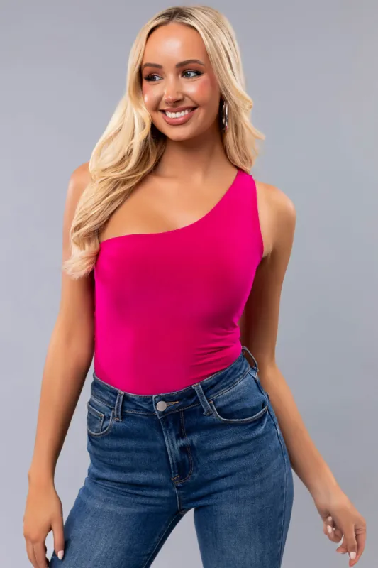 Magenta One Shoulder Stretchy Knit Bodysuit sold by Lime Lush