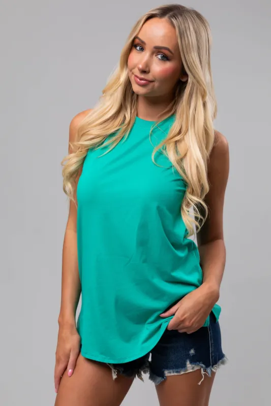 Sea Green Crew Neck Flowy Knit Tank Top sold by Lime Lush
