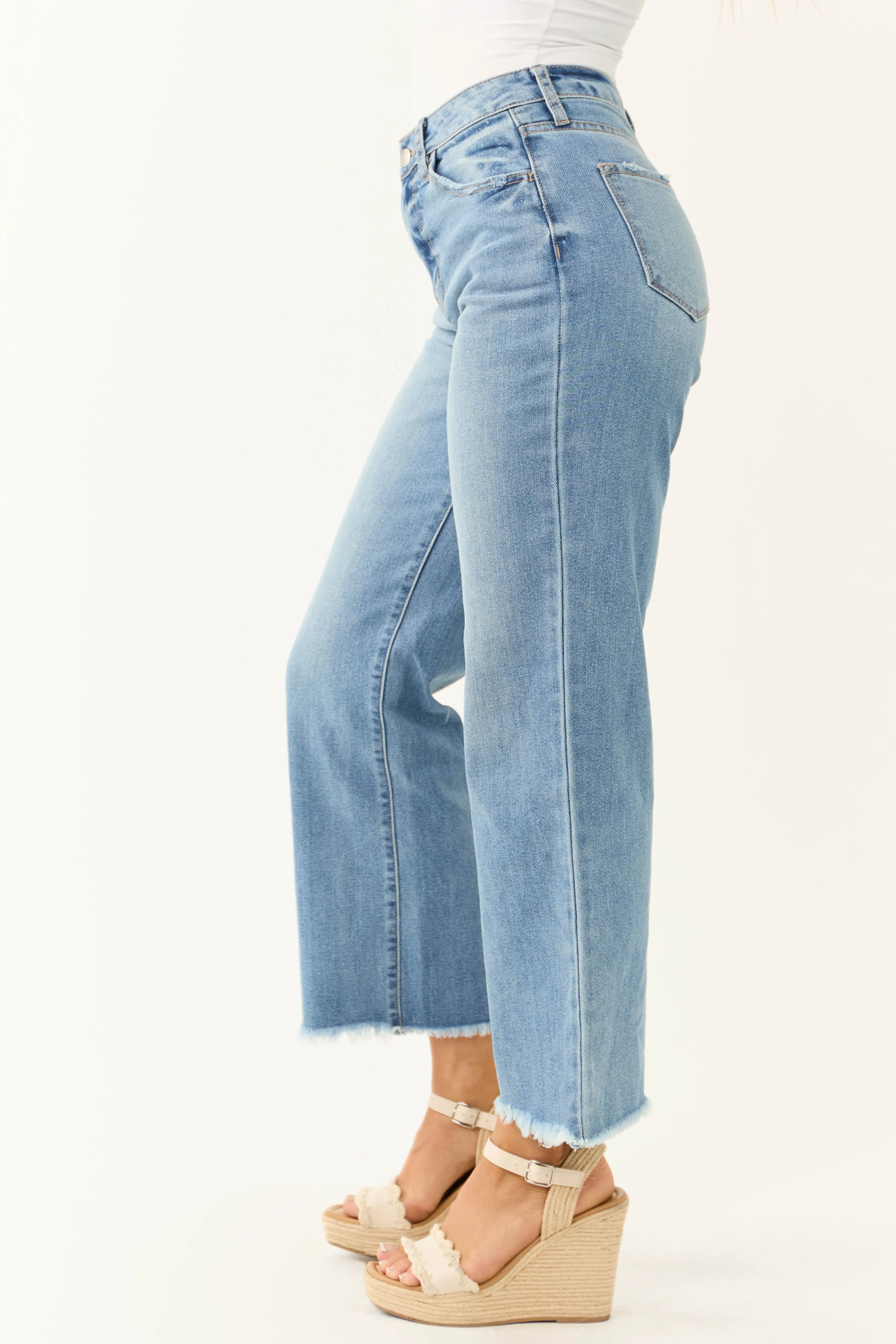 KanCan Medium Wash Wide Leg Frayed Jeans sold by Lime Lush product image thumbnail 4