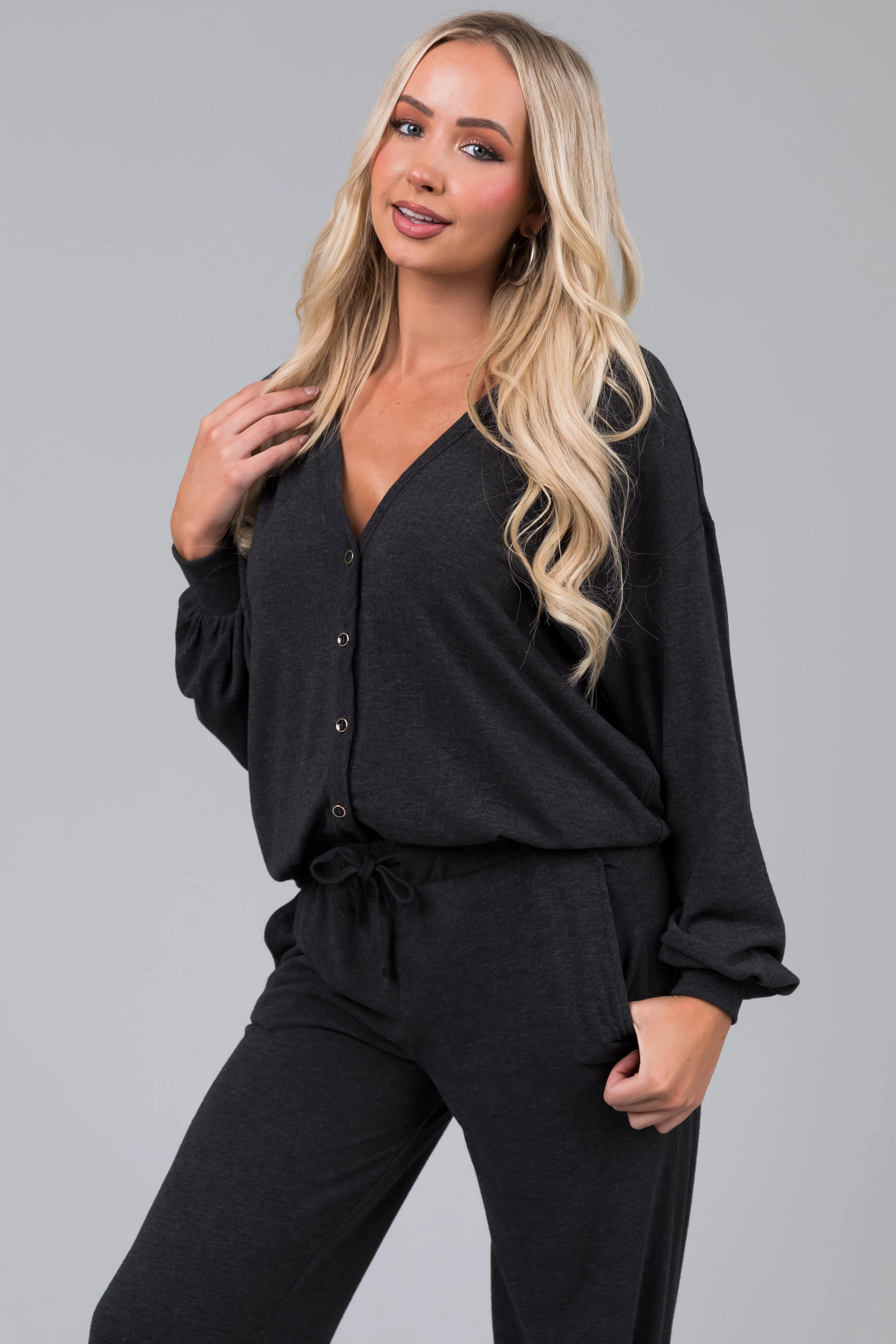 Charcoal Soft Button Up Cardigan sold by Lime Lush product image thumbnail 2