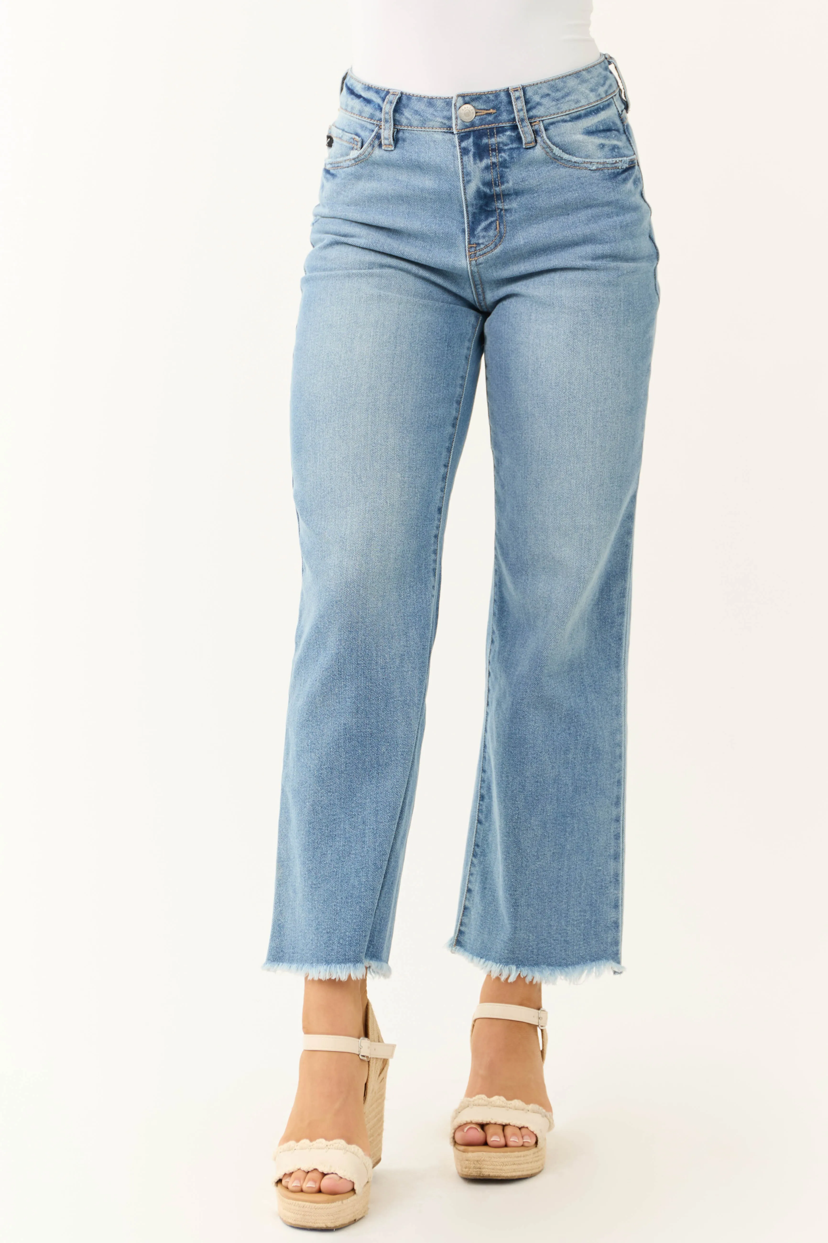 KanCan Medium Wash Wide Leg Frayed Jeans sold by Lime Lush product image thumbnail 2