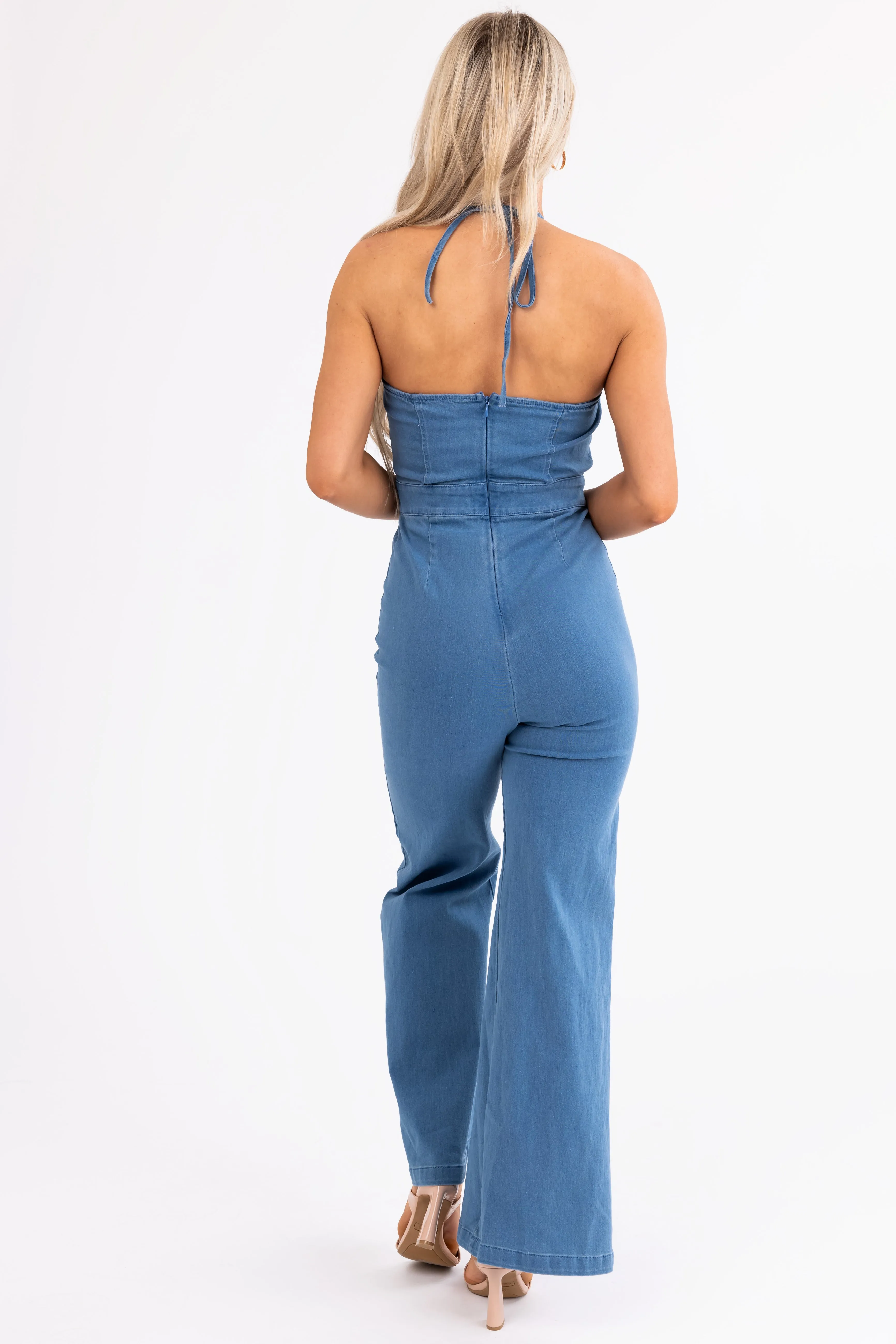 Flying Tomato Medium Wash Halter Neck Jumpsuit sold by Lime Lush product image thumbnail 5