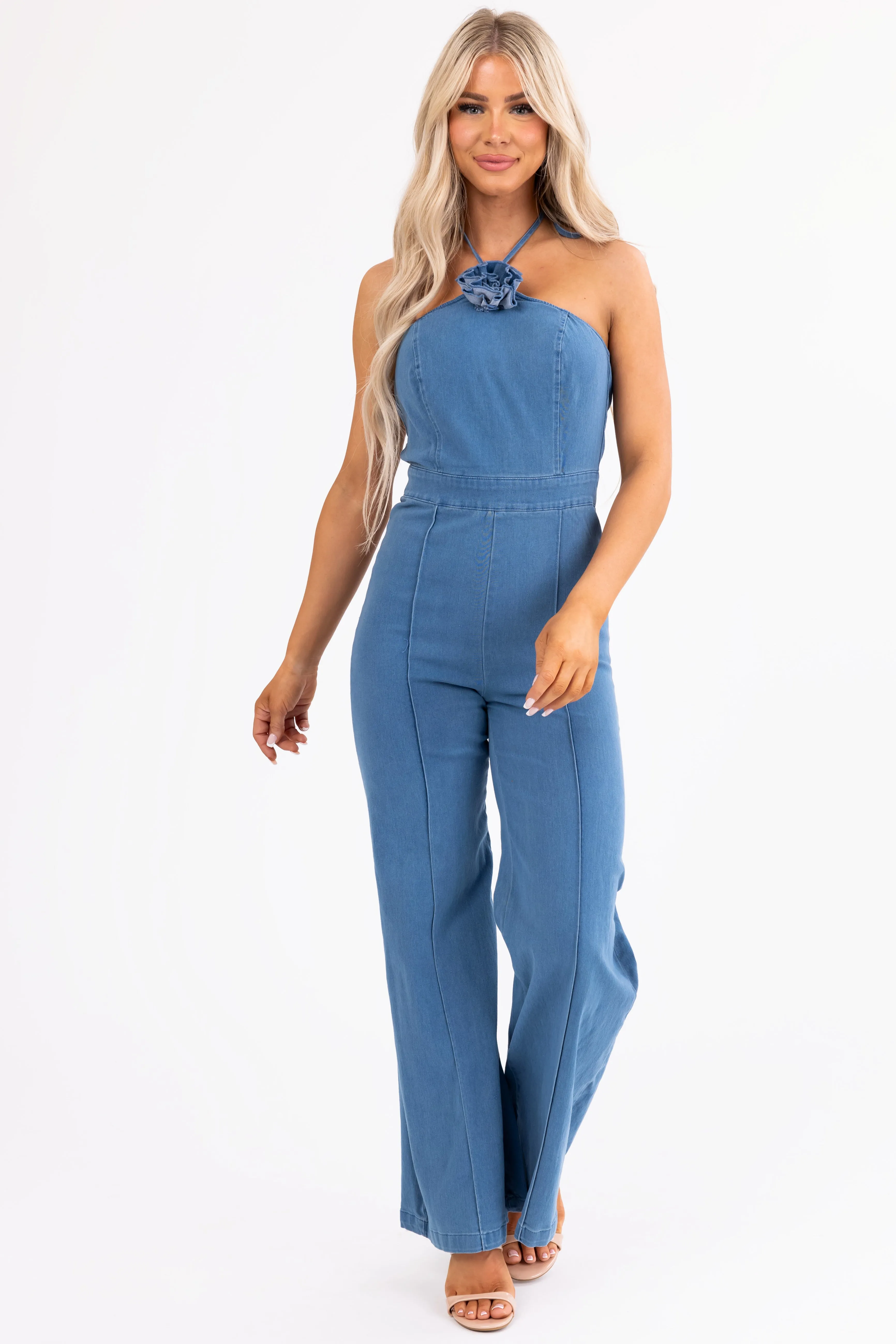 Flying Tomato Medium Wash Halter Neck Jumpsuit sold by Lime Lush product image thumbnail 3