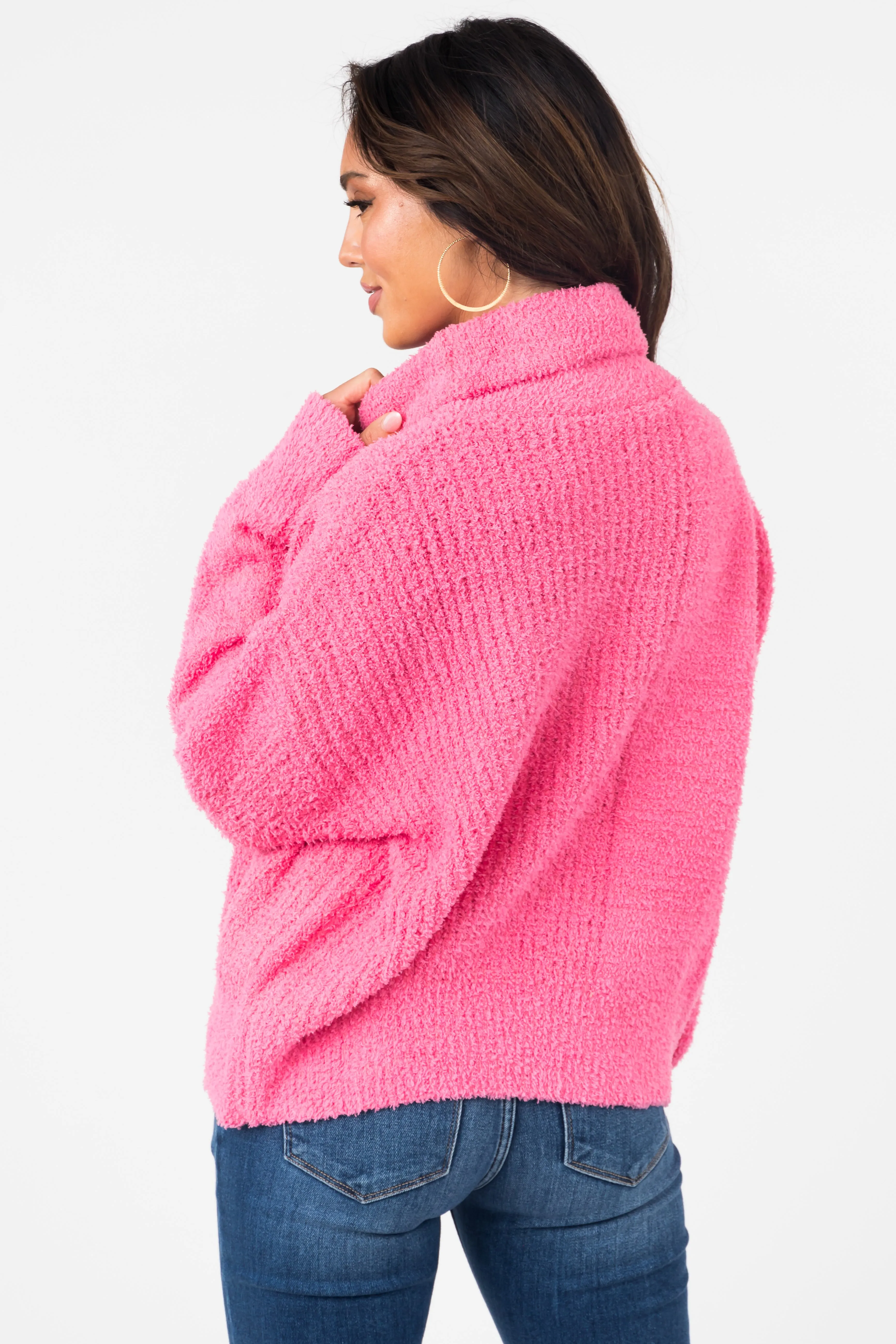 She+Sky Punch Pink Textured Long Sleeve Turtleneck Sweater sold by Lime Lush product image thumbnail 5