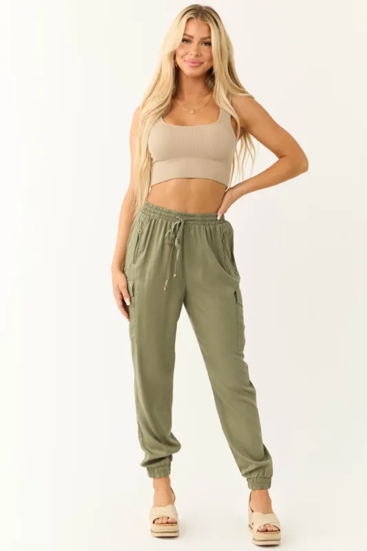 Olive Smocked Drawstring Waistband Joggers sold by Lime Lush