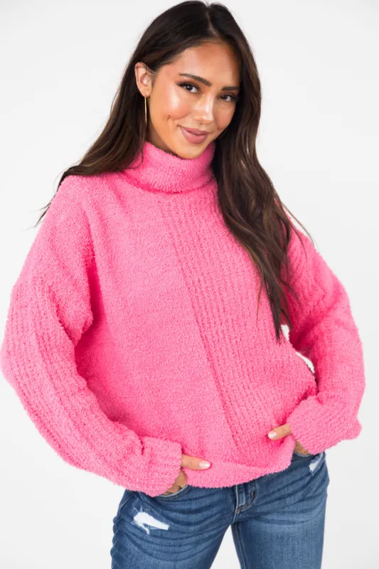 She+Sky Punch Pink Textured Long Sleeve Turtleneck Sweater sold by Lime Lush