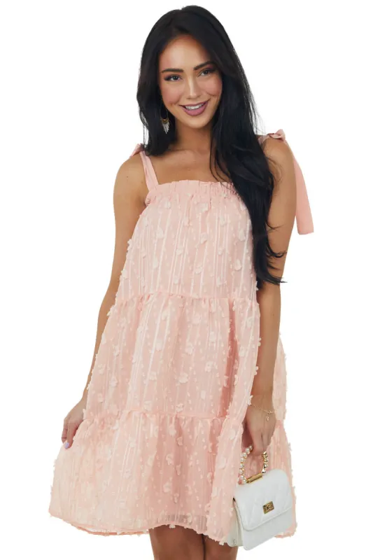 Peach Swiss Dot Sleeveless Tiered Mini Dress sold by Lime Lush