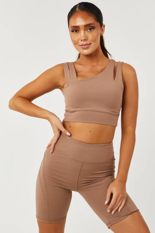 Rose Taupe Asymmetrical Crop Top and Shorts Set sold by Lime Lush