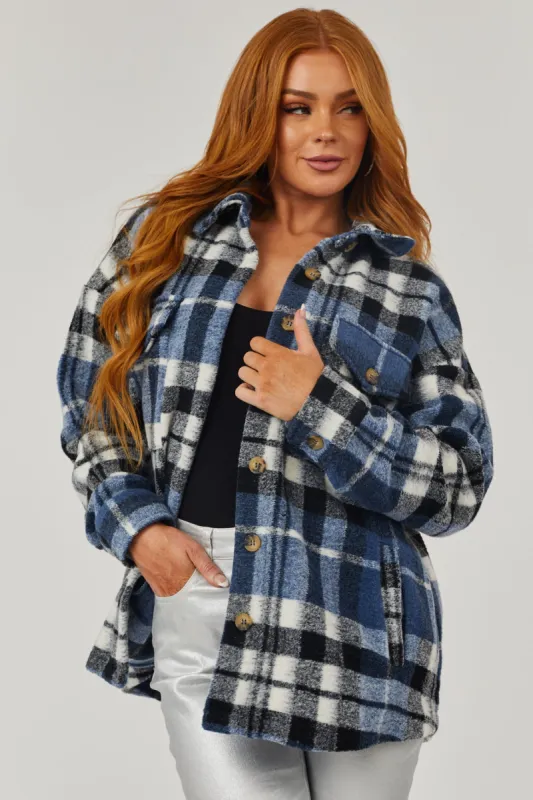 Ocean Plaid Super Soft Fuzzy Shacket sold by Lime Lush