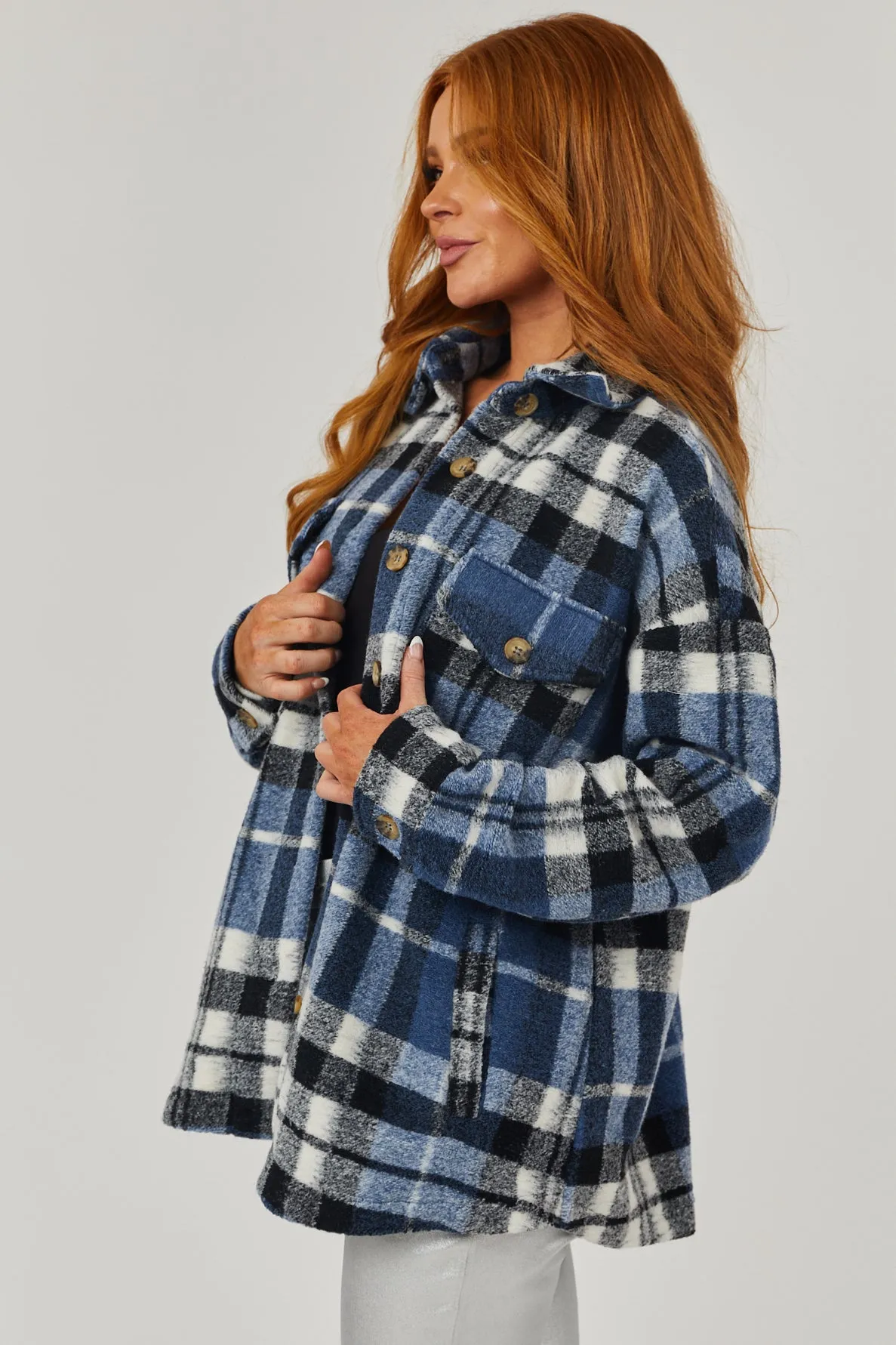 Ocean Plaid Super Soft Fuzzy Shacket sold by Lime Lush product image thumbnail 5