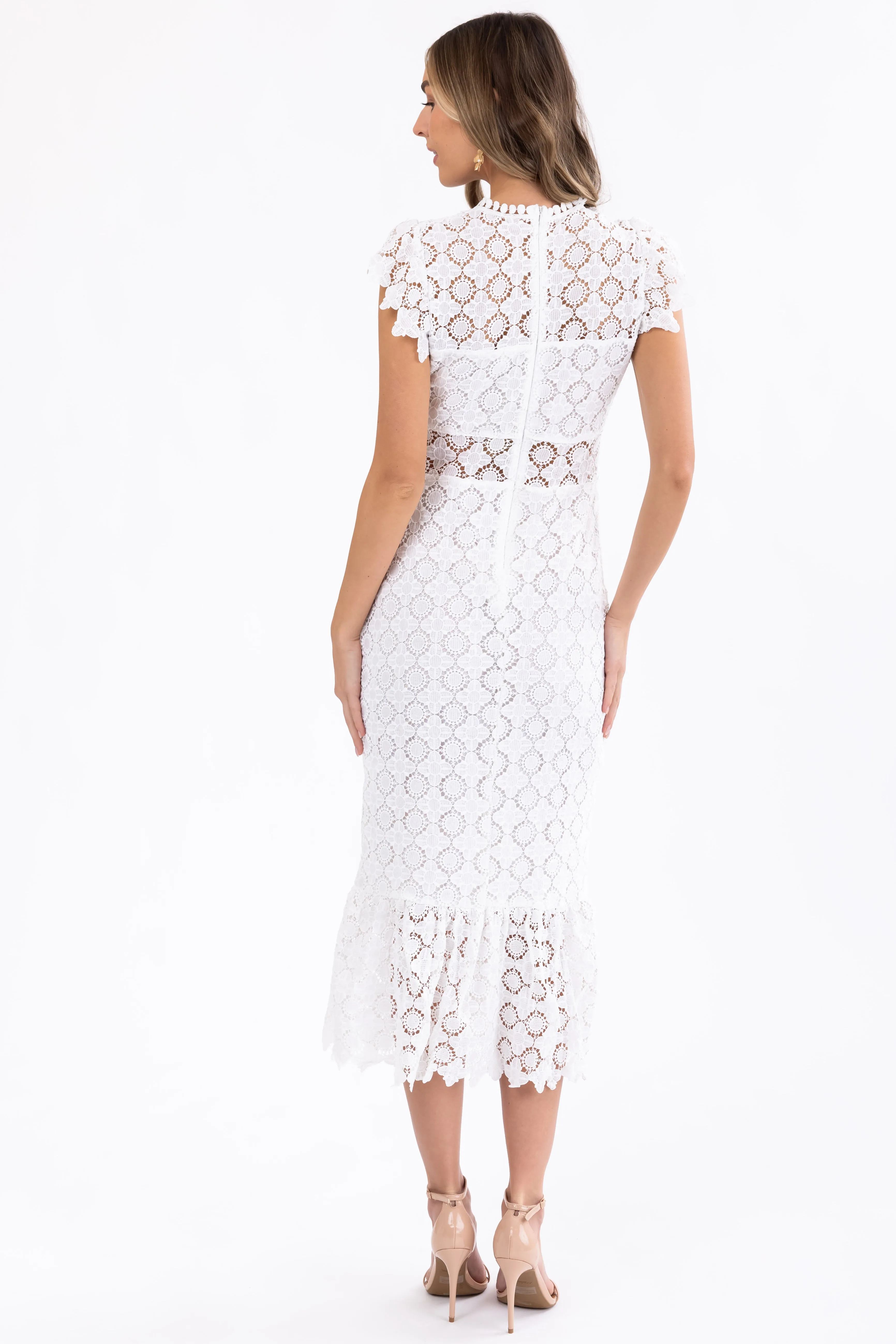 White Eyelet Lace Ruffle Hem Midi Dress sold by Lime Lush product image thumbnail 5