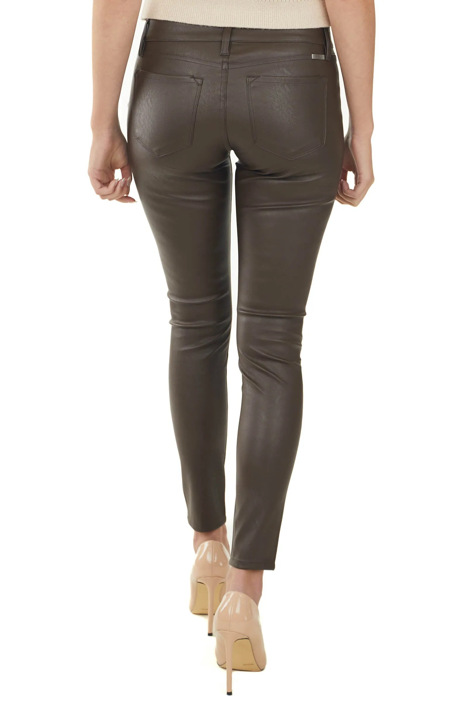 KanCan Cocoa Faux Leather Low Rise Super Skinny Pants sold by Lime Lush product image thumbnail 4