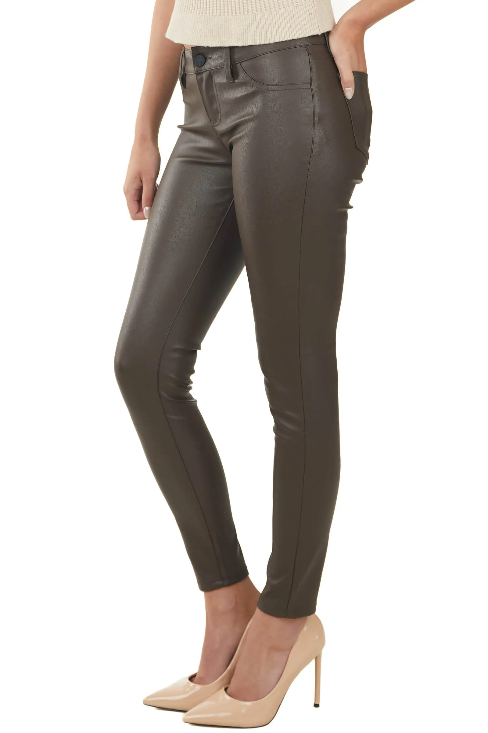 KanCan Cocoa Faux Leather Low Rise Super Skinny Pants sold by Lime Lush product image thumbnail 3