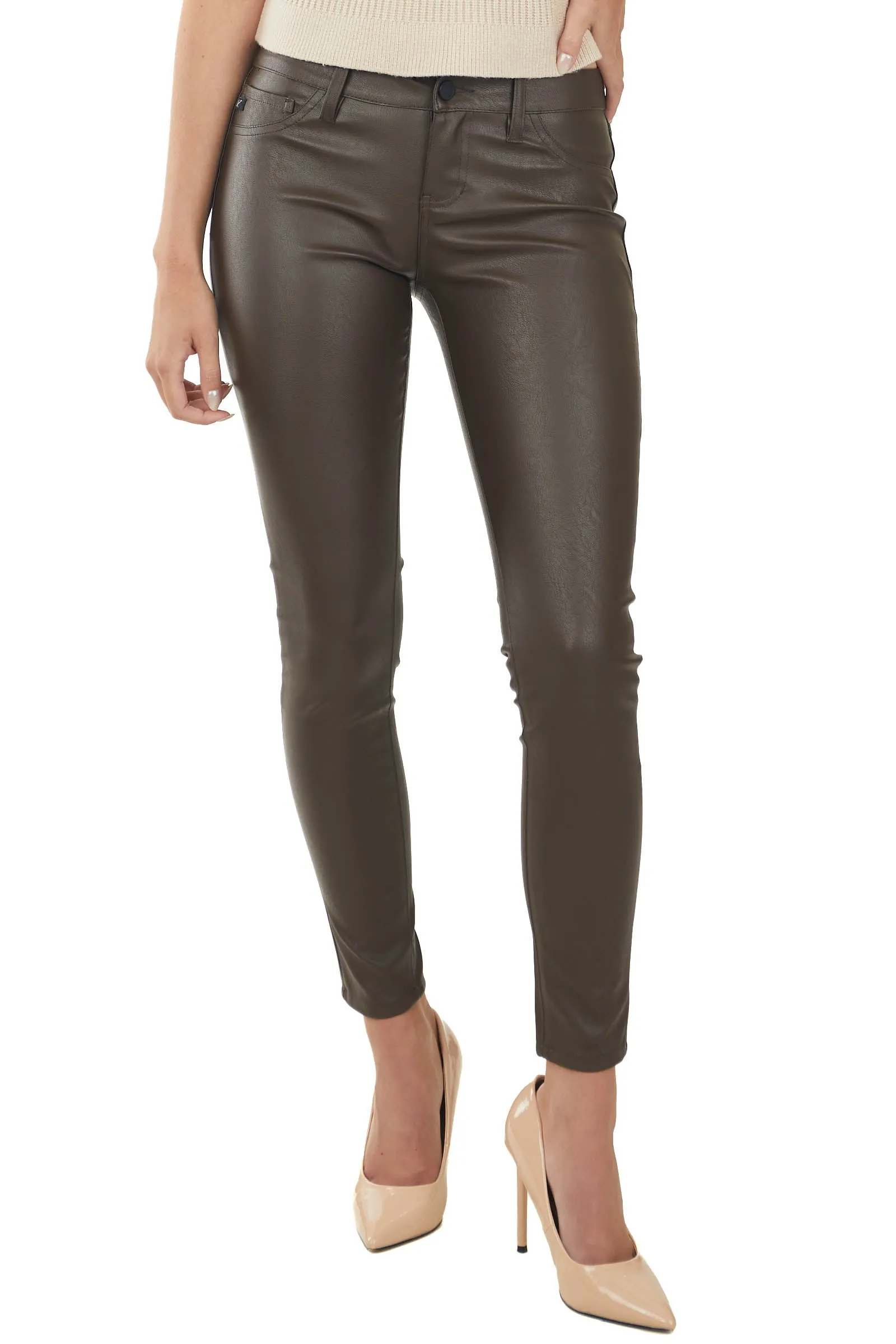 KanCan Cocoa Faux Leather Low Rise Super Skinny Pants sold by Lime Lush product image thumbnail 2