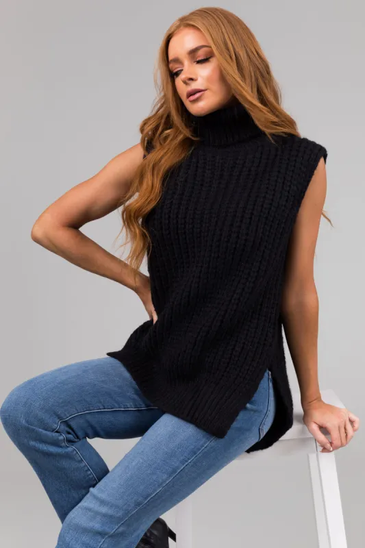 She+Sky Black Sleeveless Turtleneck Sweater Vest sold by Lime Lush