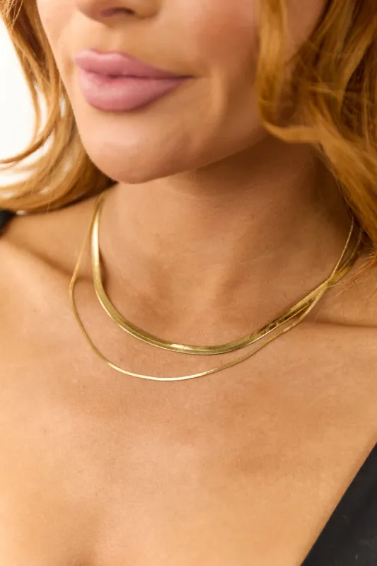 Gold Layered Herringbone Chain Necklace sold by Lime Lush