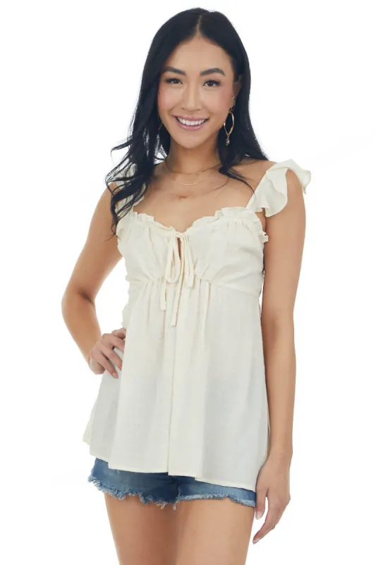 Cream Sweetheart Neckline Woven Tank Top sold by Lime Lush