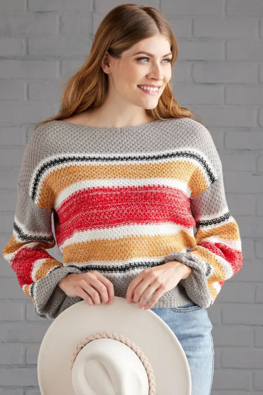 Steel Striped Long Sleeve Boat Neckline Sweater sold by Lime Lush