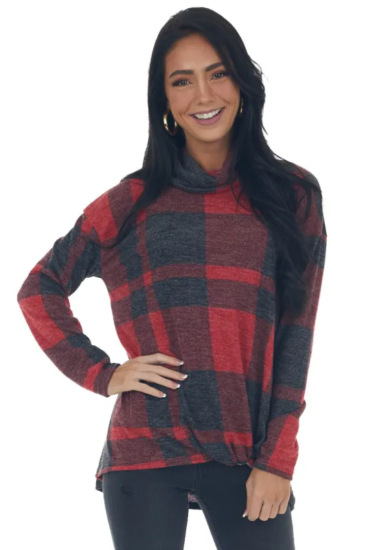 Red Plaid Long Sleeve Turtleneck Top sold by Lime Lush