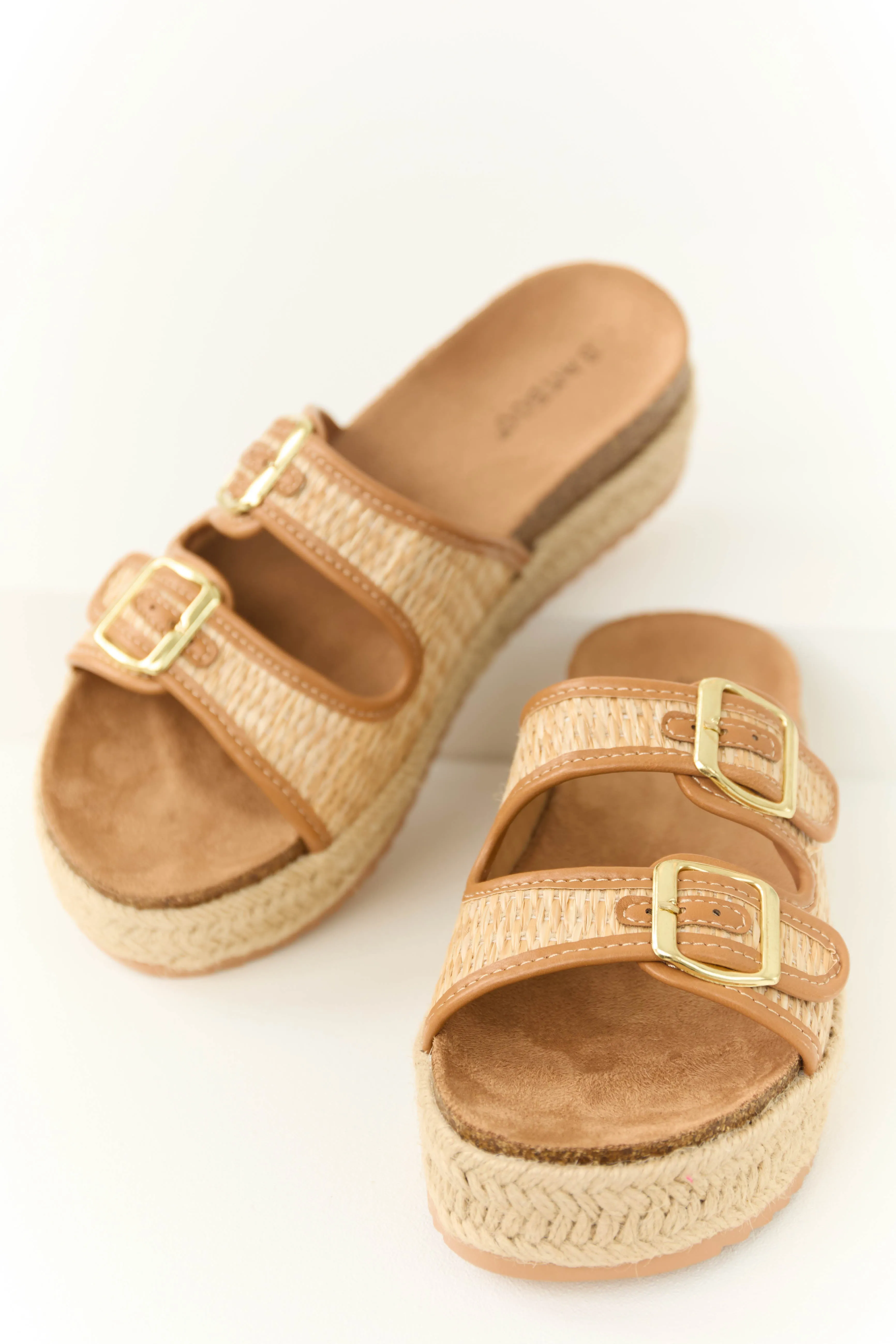 Beige Straw Woven Platform Buckle Sandal sold by Lime Lush