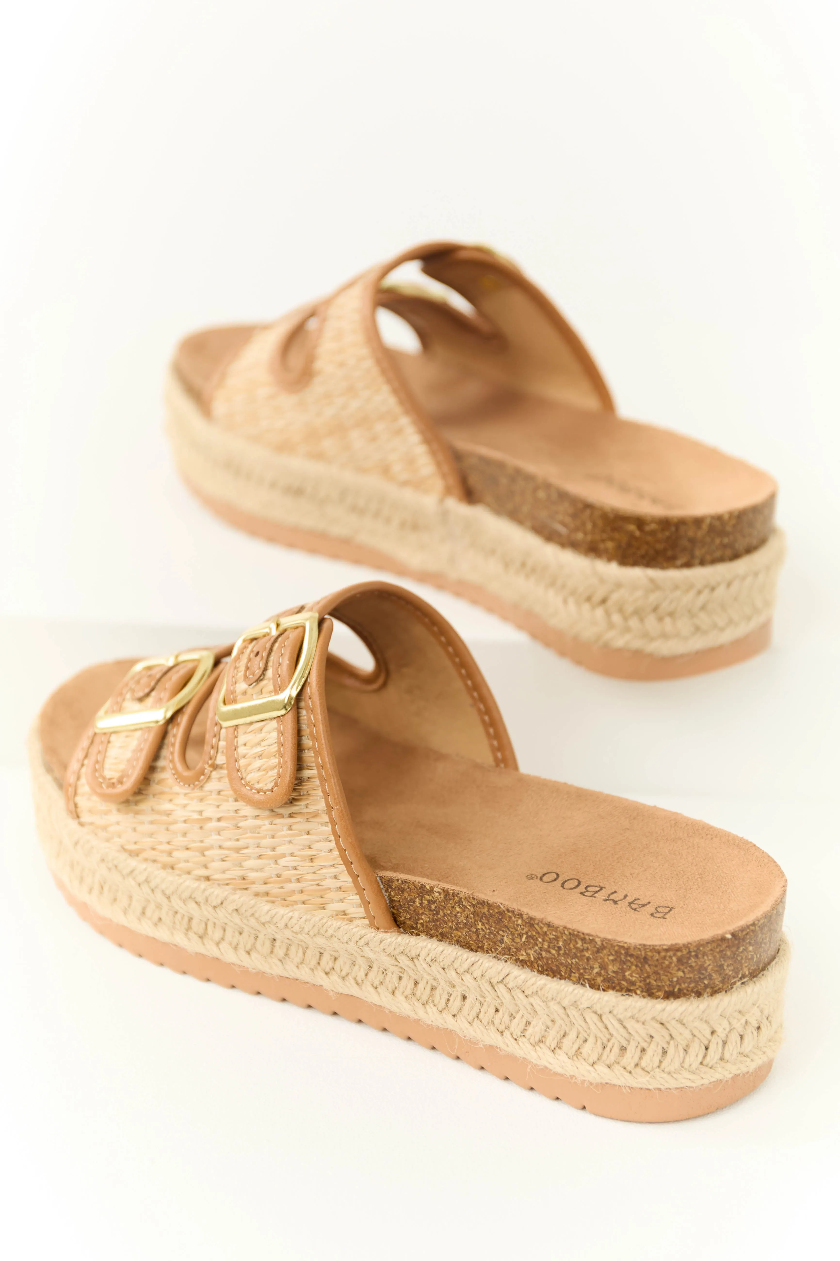 Beige Straw Woven Platform Buckle Sandal sold by Lime Lush product image thumbnail 3