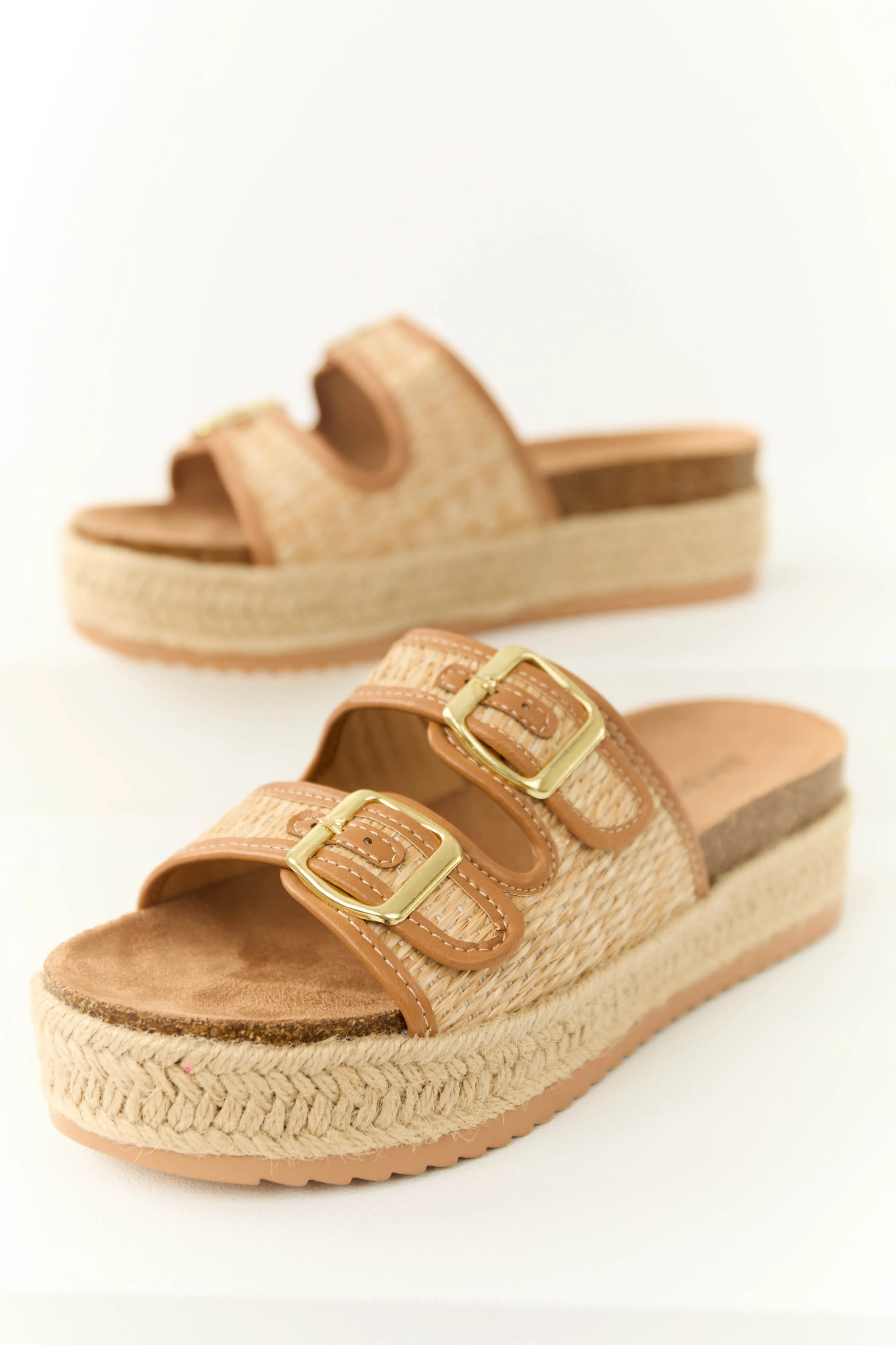 Beige Straw Woven Platform Buckle Sandal sold by Lime Lush product image thumbnail 2