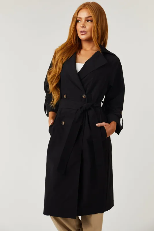 Lex Black Lightweight Long Trench Coat sold by Lime Lush