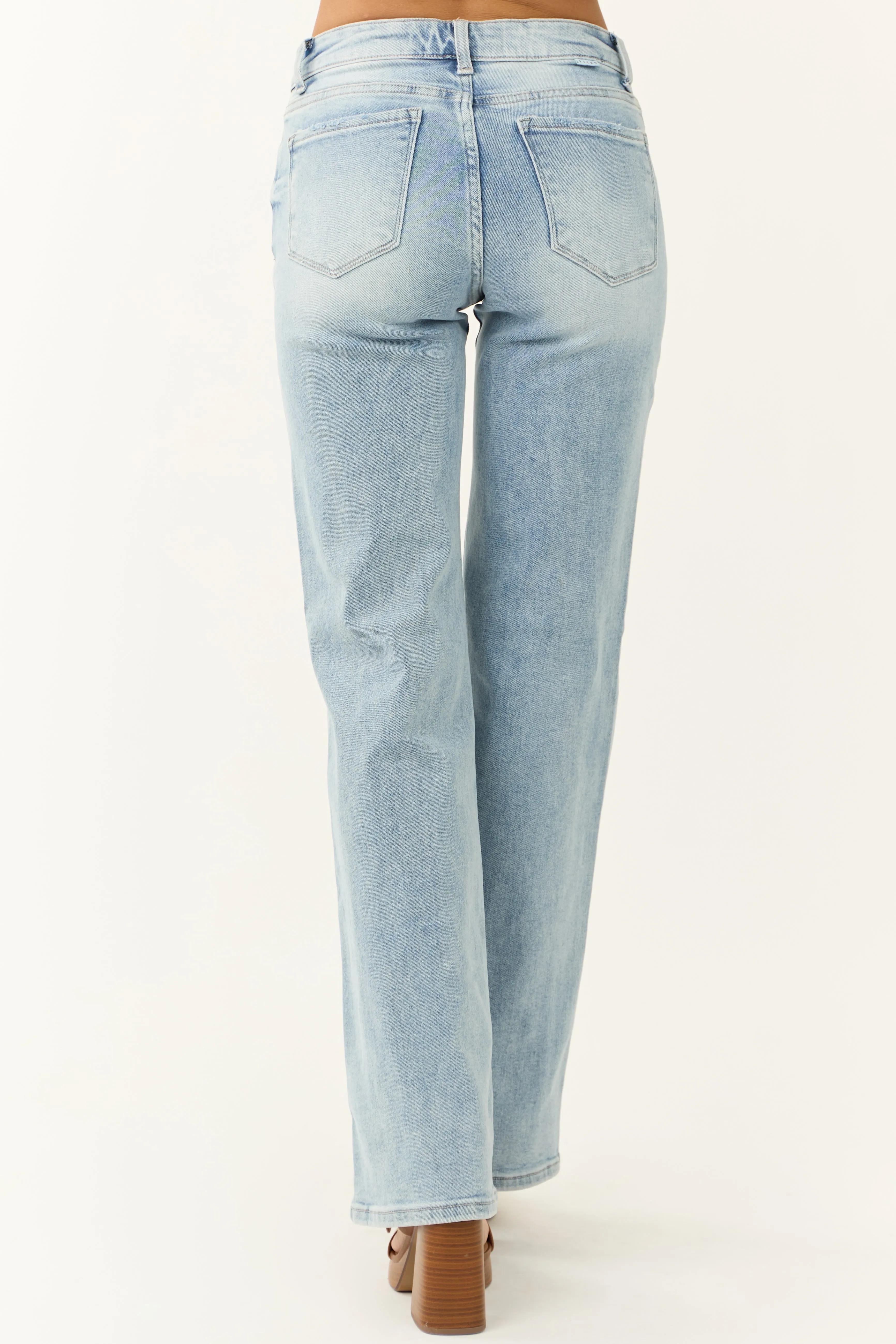 Risen Light Wash Mid Rise Straight Jeans sold by Lime Lush product image thumbnail 4