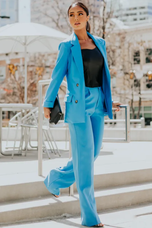 Azure Wide Leg Elastic Waist Woven Pants sold by Lime Lush