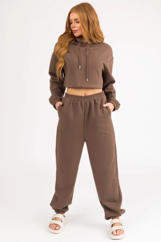 Coffee Long Sleeve Crop Top and Jogger Set sold by Lime Lush