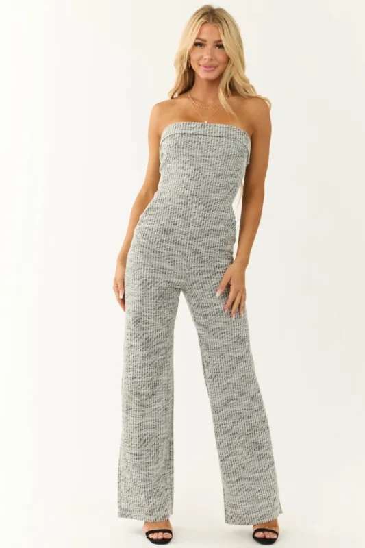 Two Tone Stone Grey Tweed Strapless Jumpsuit sold by Lime Lush