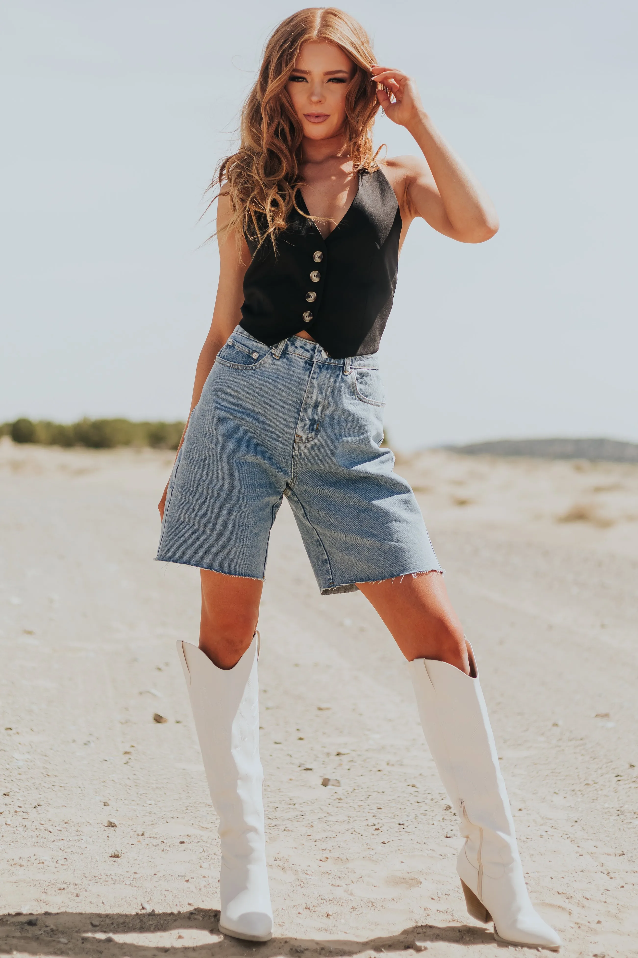 Black Sleeveless Halter Neck Button Up Vest sold by Lime Lush product image thumbnail 4