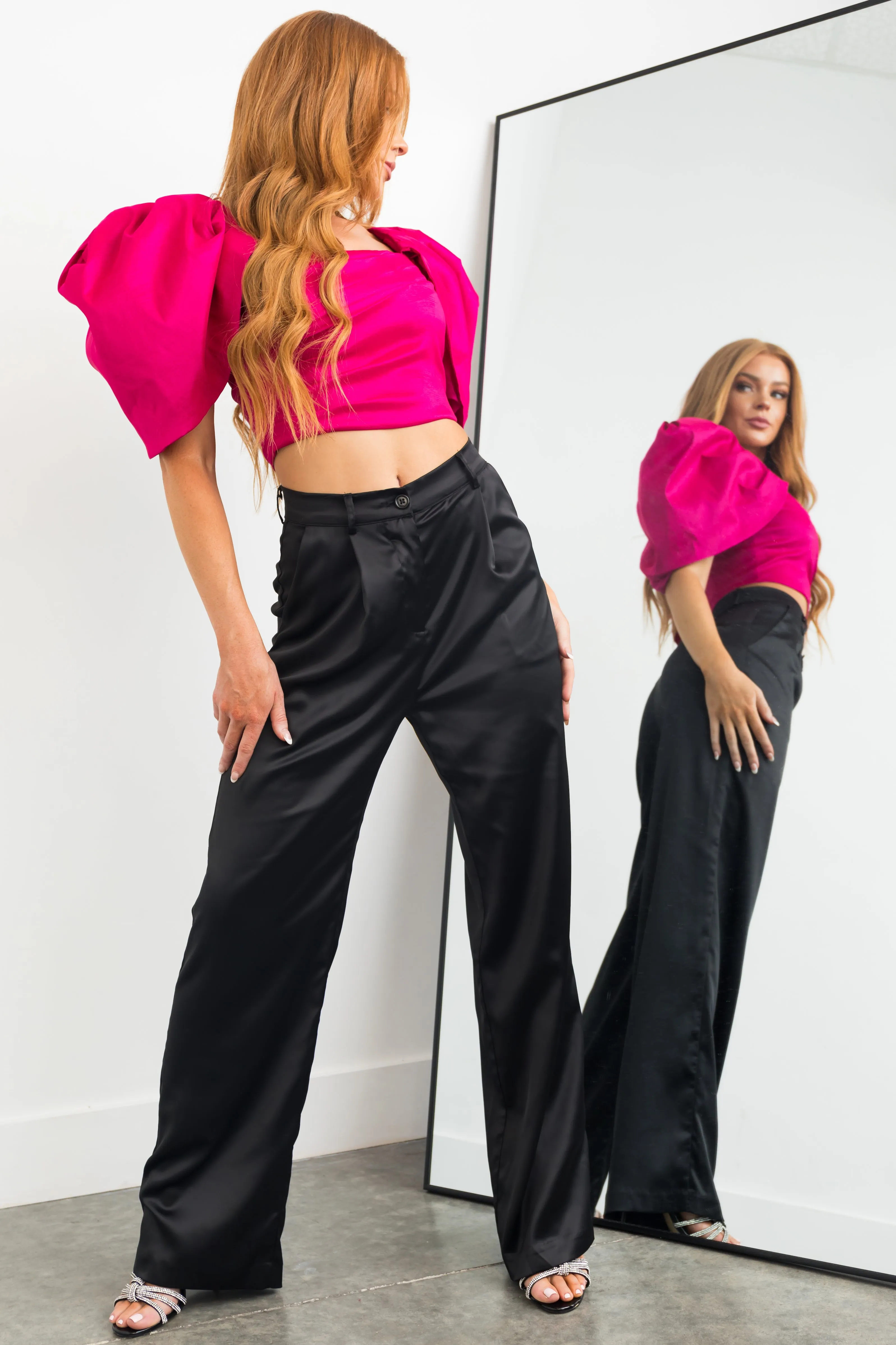 Raspberry Short Puff Sleeve Overlay Crop Top sold by Lime Lush product image thumbnail 2