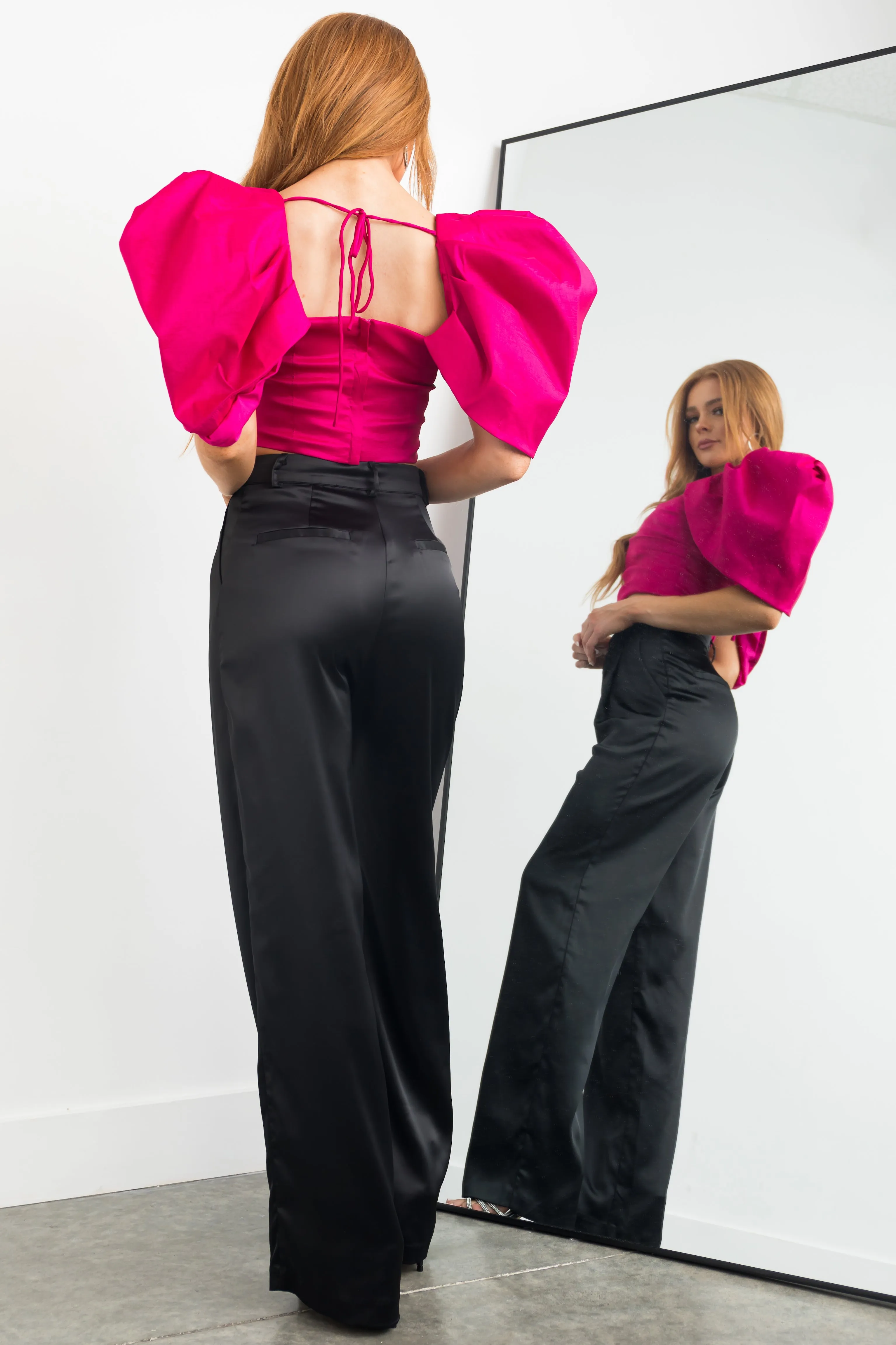 Raspberry Short Puff Sleeve Overlay Crop Top sold by Lime Lush product image thumbnail 5