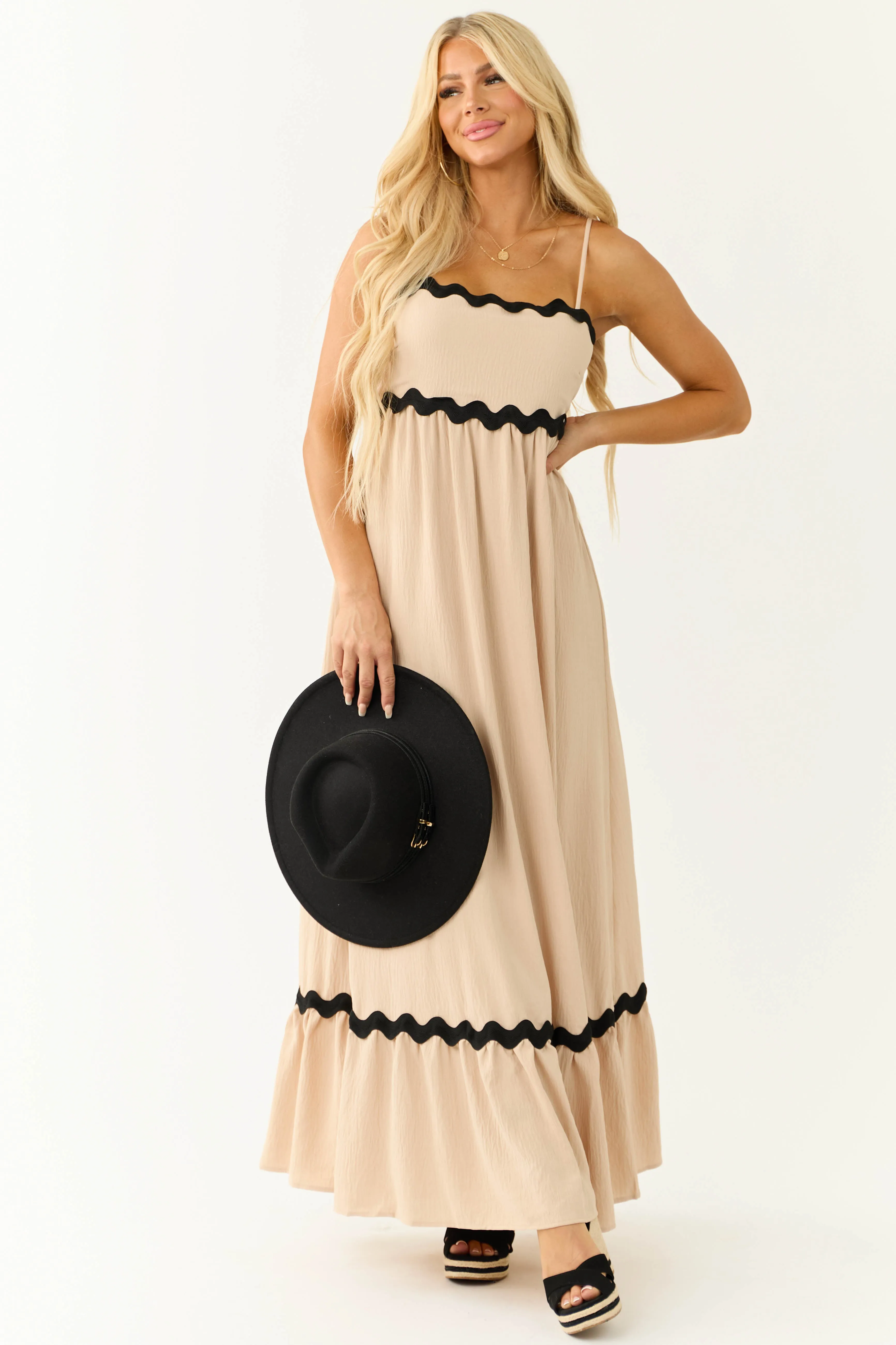 Beige Contrast Trim Sleeveless Maxi Dress sold by Lime Lush product image thumbnail 3