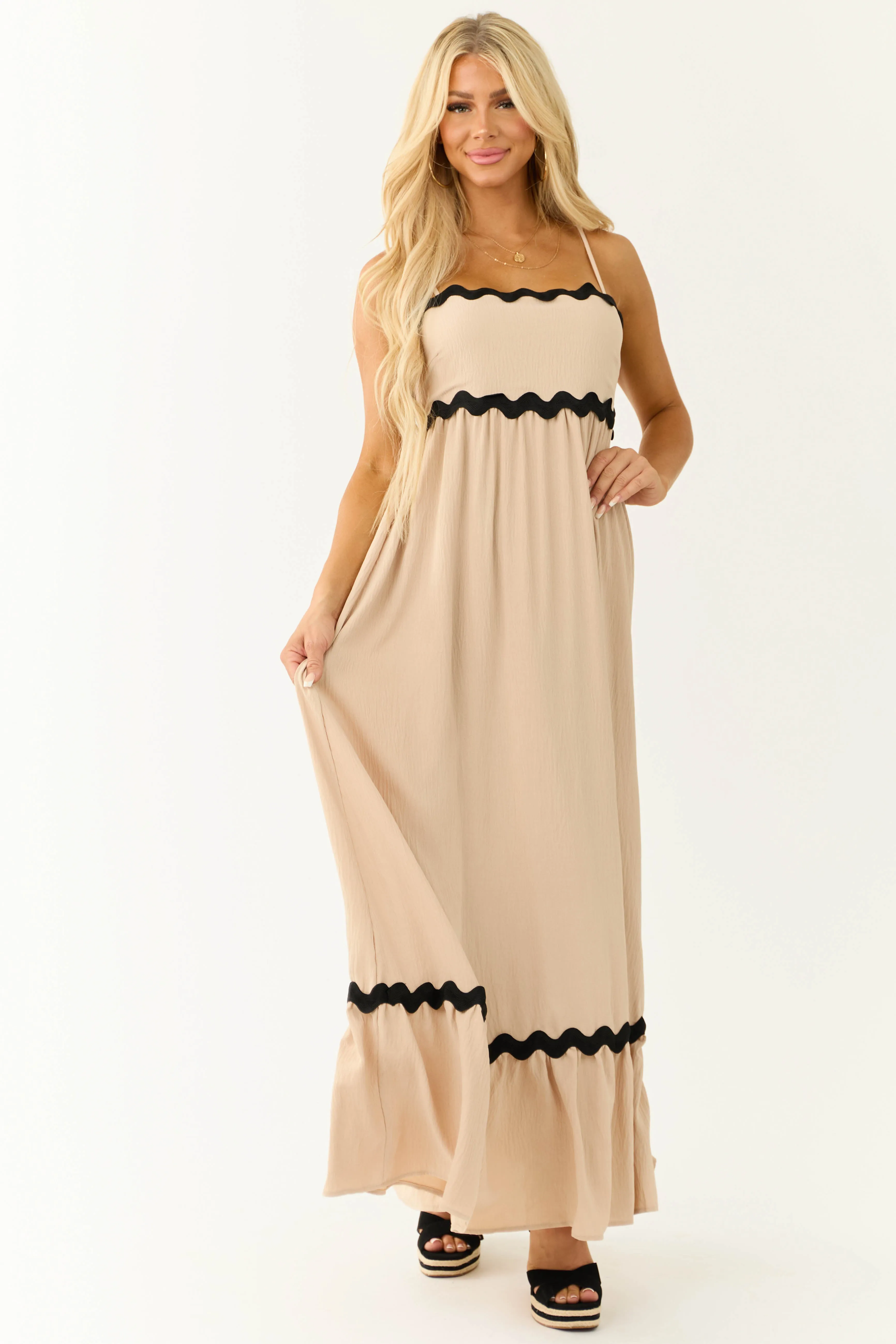 Beige Contrast Trim Sleeveless Maxi Dress sold by Lime Lush product image thumbnail 2