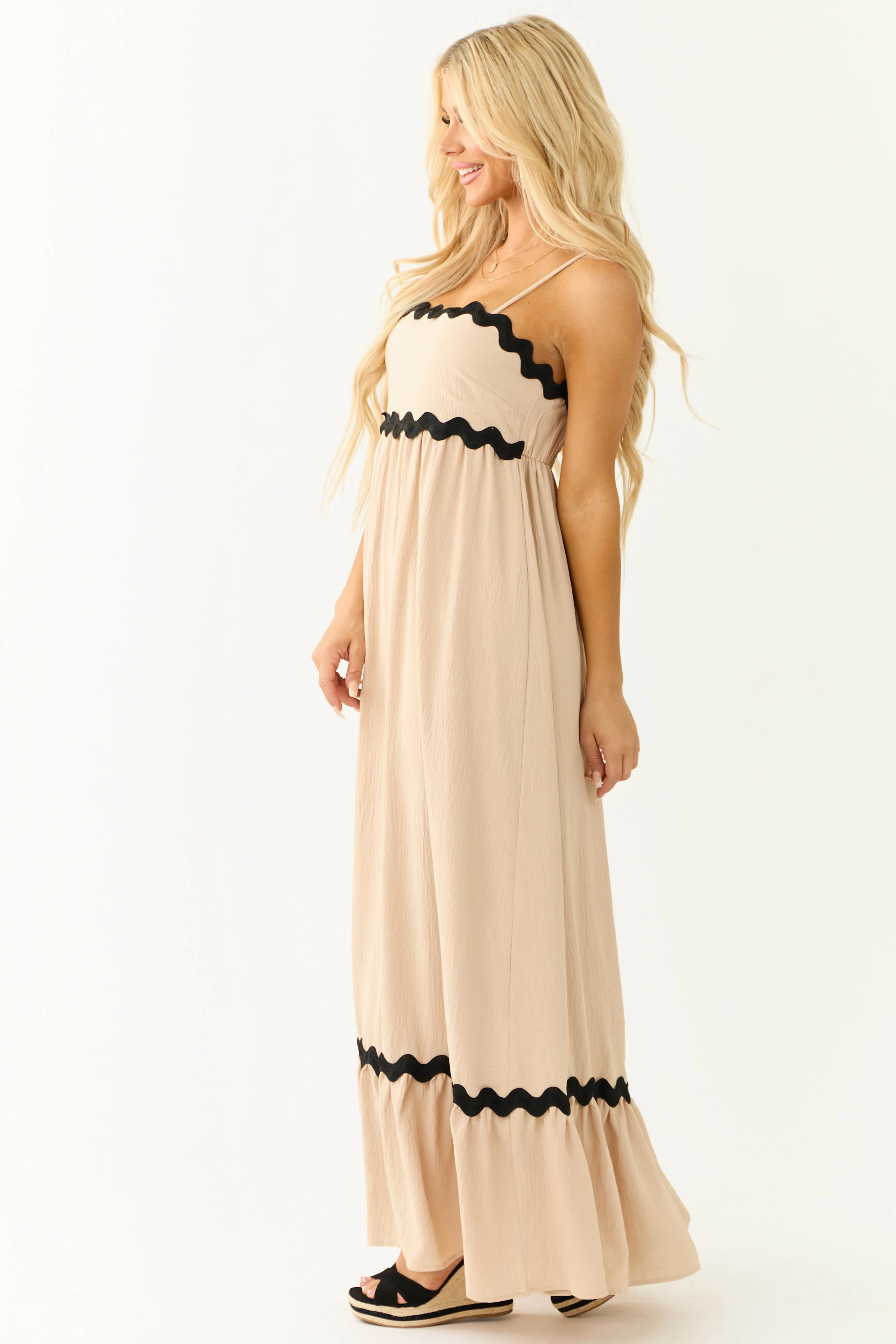 Beige Contrast Trim Sleeveless Maxi Dress sold by Lime Lush product image thumbnail 4