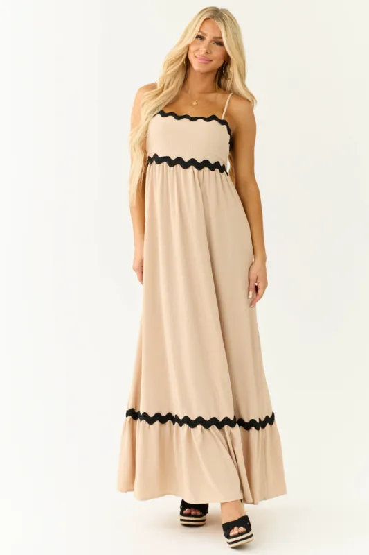 Beige Contrast Trim Sleeveless Maxi Dress sold by Lime Lush